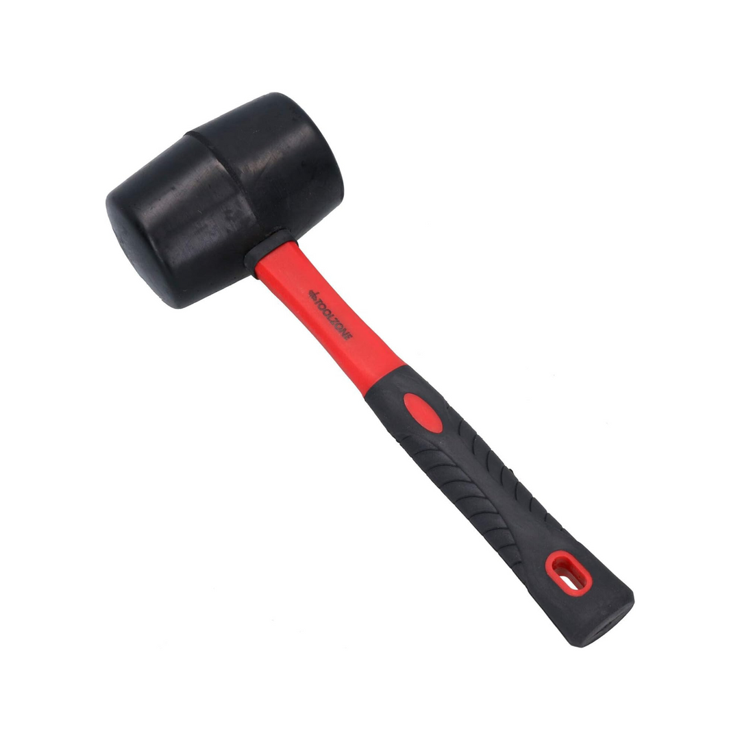 16oz Rubber Mallet black head with red Toolzone fiberglass handle.