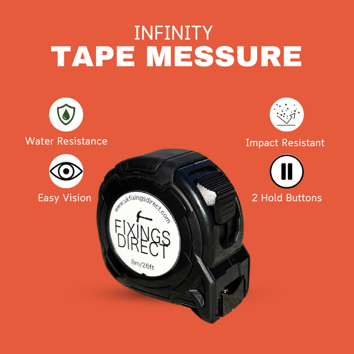 Infinity 8m Heavy Duty Tape Measure Impact Proof (Metric & Imperial Measurements)