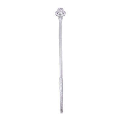 5.5/6.3 x 180mm Metal Composite Panel Screws | Hex Head Self-Drilling Screws with 16mm EPDM Washer | Silver Organic Exterior Fasteners - Pack of 50
