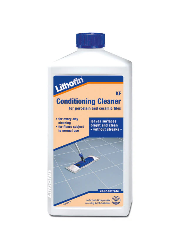 1L bottle of Lithofin KF Conditioning Cleaner concentrate for streak-free porcelain and ceramic tiles