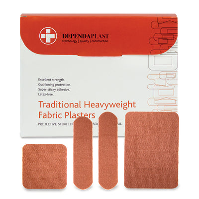(BOX OF 100pcs) Assorted Fabric Plasters – Heavyweight Stretch & Cushioned Sterile Dressings – MED2210