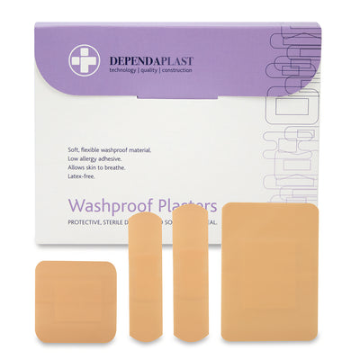 (Box of 100) Assorted Washproof Plasters – Flexible & Waterproof Adhesive Bandages – First Aid Wound Protection – MED536