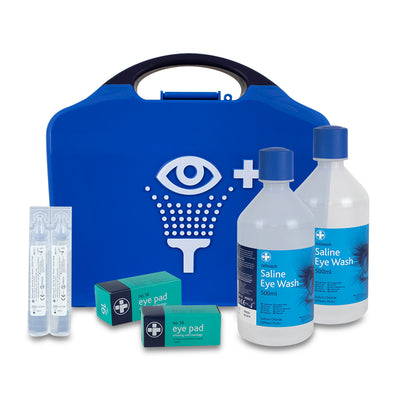 Double Eye Wash First Aid Kit – Wall Mountable Deluxe Eyewash Station with Saline Pods & Insert (1 Each) – MED904