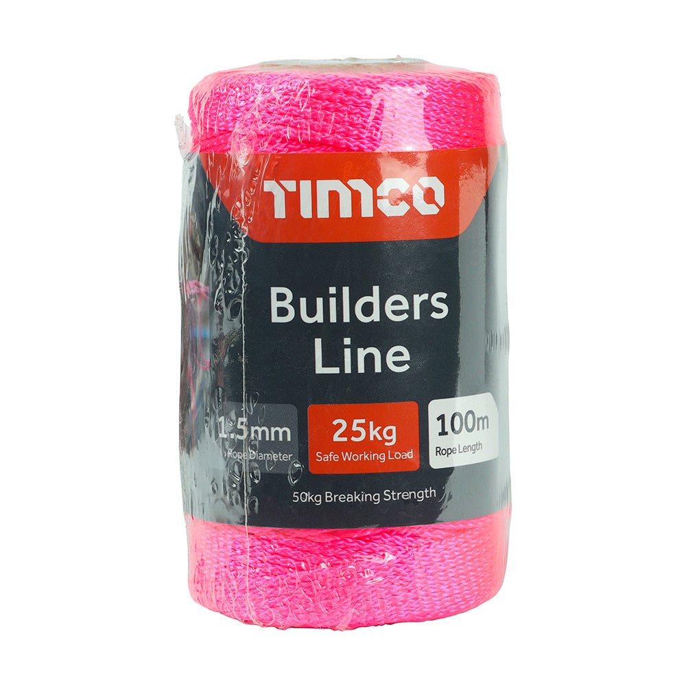 1.5mm x 100m Pink Builders Line Winder – Nylon Construction String for Masonry, Layout & Bricklaying – TIMCO Professional Site Line - Pack of 1 (PBL100W)