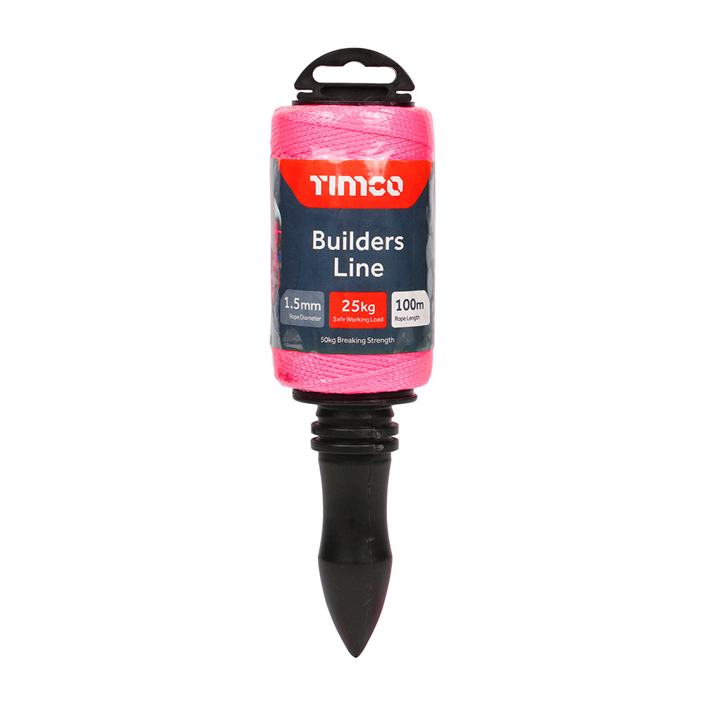 1.5mm x 100m Builders Line – Pink Winder | TIMCO Masonry & Layout Line | High Strength Nylon String | Professional Construction Tool - Pack of 1 (PBL100W)
