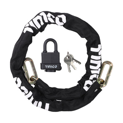 8mm x 1m Security Chain with Weatherproof Padlock – Anti-Cut Hardened Steel Chain for Bikes, Ladders & Machinery (BAG OF 2)