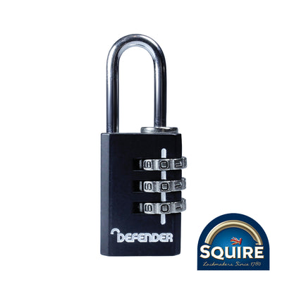 20mm Defender Combination Padlock | 3-Wheel Recodable Steel Shackle Security Lock | Black Finish