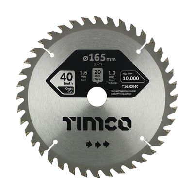 165mm x 20mm x 40T Cordless Circular Saw Blade – Fine Cut Wood & Timber Blade for Handheld Saws (PACK OF 1)