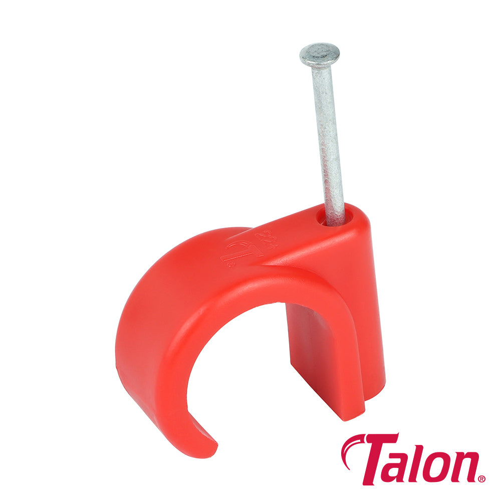 Nail-In Pipe Clip – Red Polypropylene with Zinc-Plated Nail for Hot Water Pipework