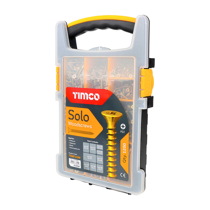 Timco - Solo Chipboard & Woodscrews – 1200pcs Mixed Tray – PZ – Double Countersunk – Yellow (TRAY1200)