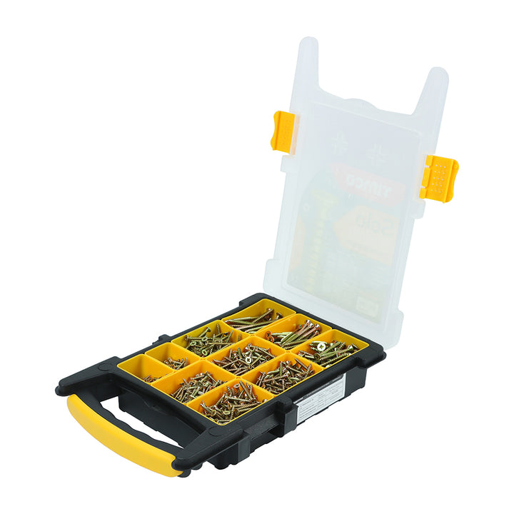 Timco - Solo Chipboard & Woodscrews – 1200pcs Mixed Tray – PZ – Double Countersunk – Yellow (TRAY1200)