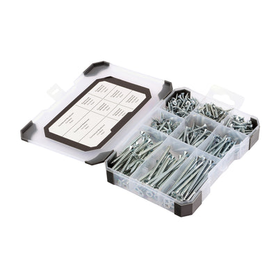 (340 pcs) 202 x 132 x 31mm Mixed Tray – Zinc Plated Woodscrews Assortment for Timber & Man-Made Boards