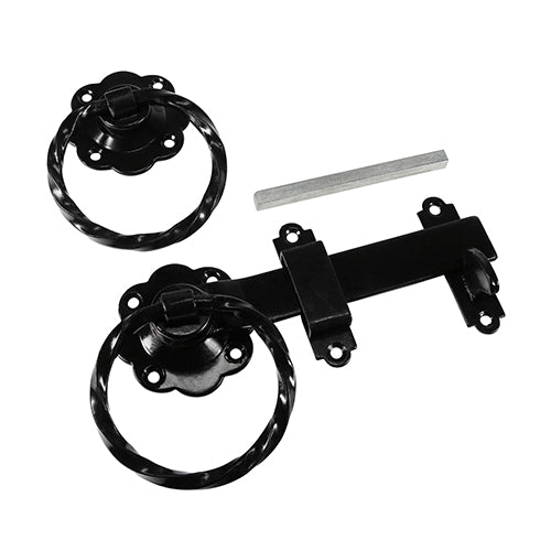 6" Ring Gate Latch – Twisted – Black | Heavy Duty Garden Gate Latch for Wooden & Metal Gates - Pack of 1