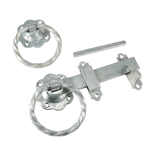 6" Ring Gate Latch – Twisted – Hot Dipped Galvanized | Heavy Duty Garden Gate Latch for Wooden & Metal Gates - Pack of 1