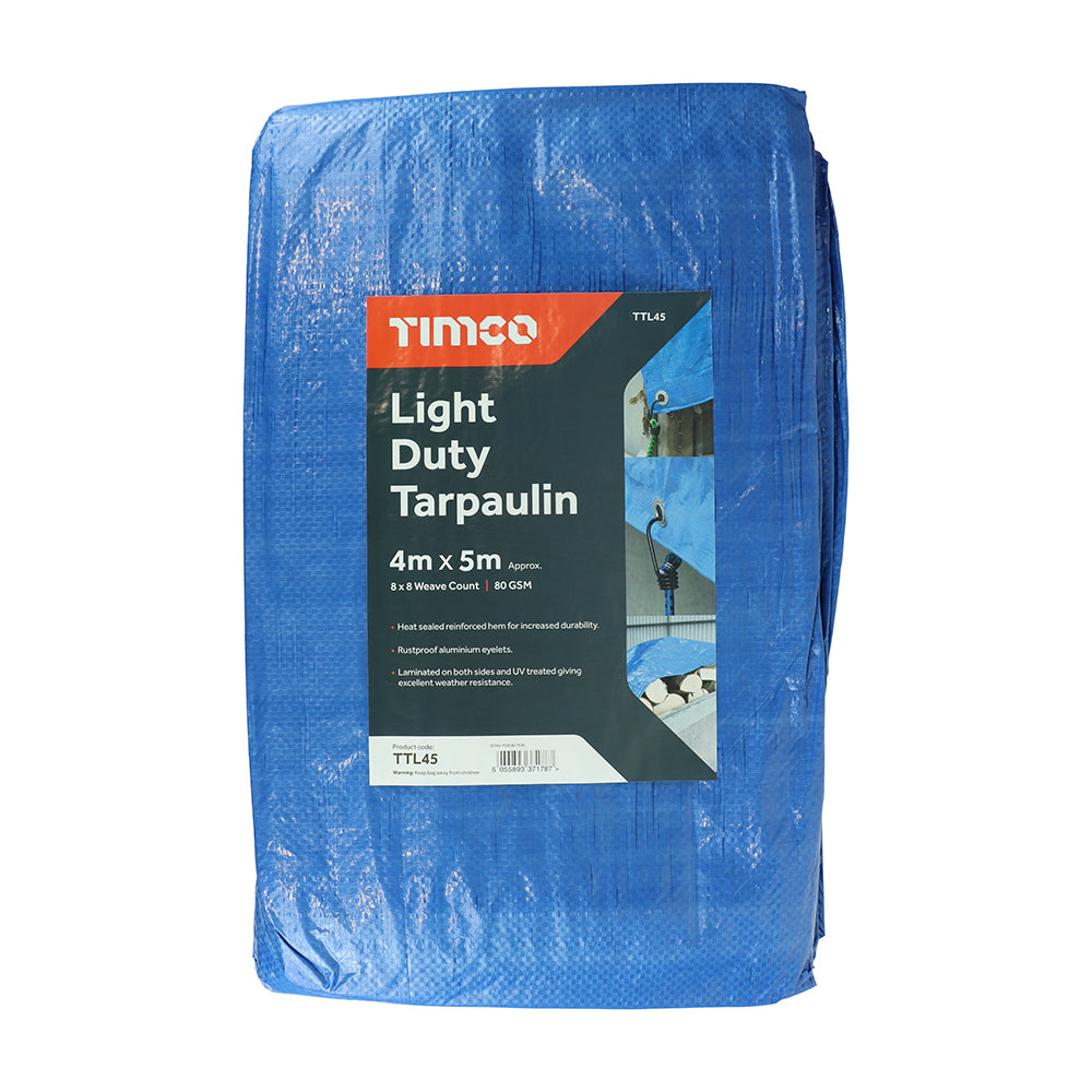 TIMCO Light Duty Tarpaulin – Waterproof, UV Treated, Reinforced Outdoor Ground Sheet, Blue Polyethylene Tarp Cover