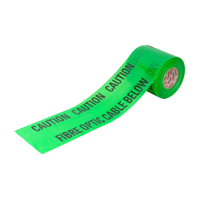 365m x 150mm Underground Fibre Optic Cable Warning Tape - Green LDPE | Caution Fibre Optic Cable Below | Non-Detectable Utility Marking Tape