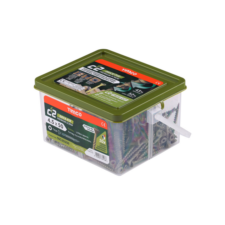 Timco - C2 Deck-Fix Screw- Countersunk with Ribs Screwfix - Twin Cut - Green (Tub)