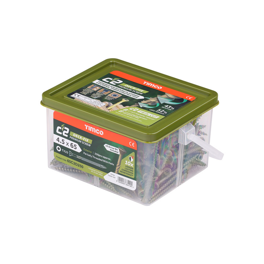 Timco - C2 Deck-Fix Screw- Countersunk with Ribs Screwfix - Twin Cut - Green (Tub)