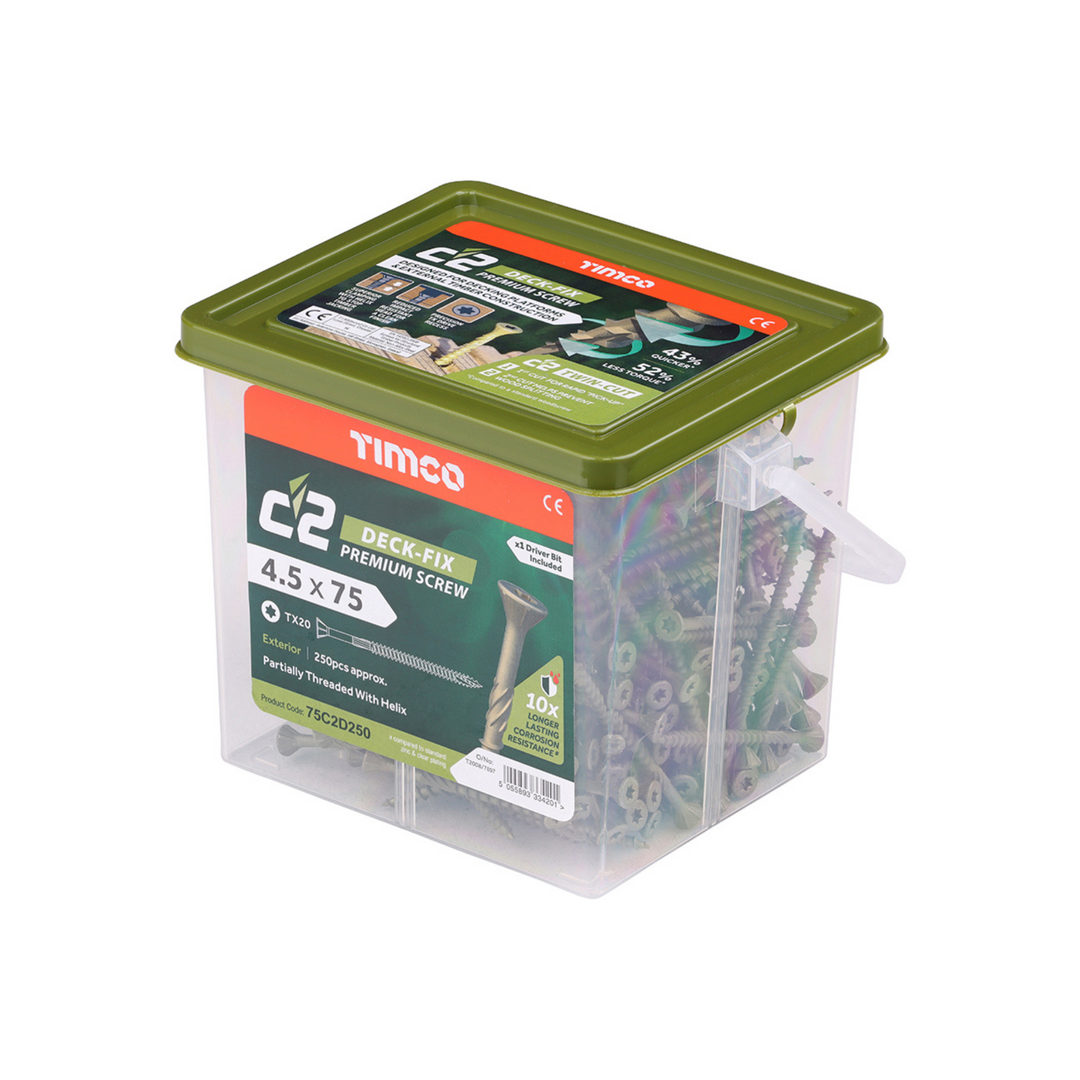 Timco - C2 Deck-Fix Screw- Countersunk with Ribs Screwfix - Twin Cut - Green (Tub)