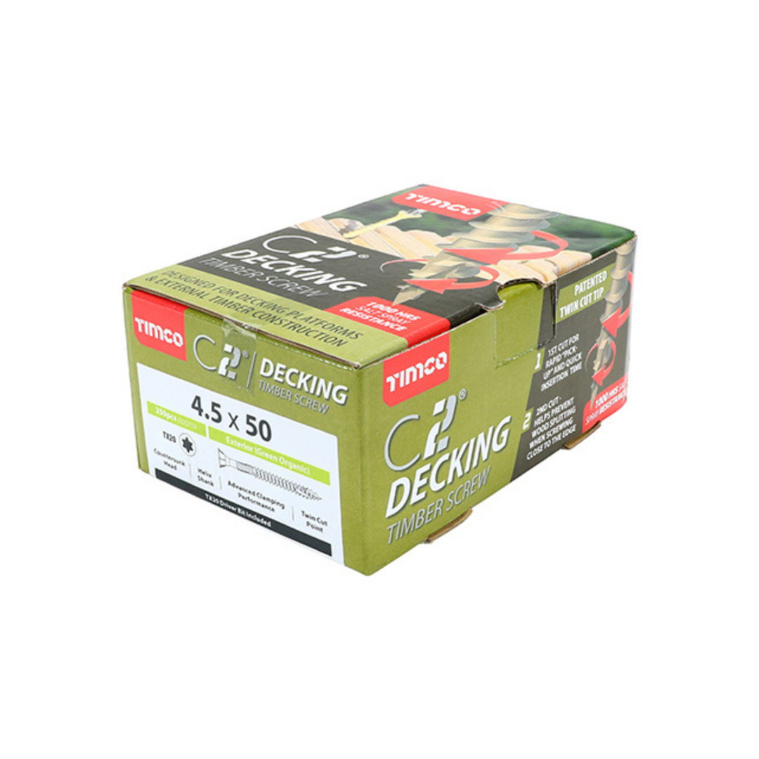 Timco - C2 Deck-Fix Screw- Countersunk with Ribs Screwfix - Twin Cut - Green (Box)