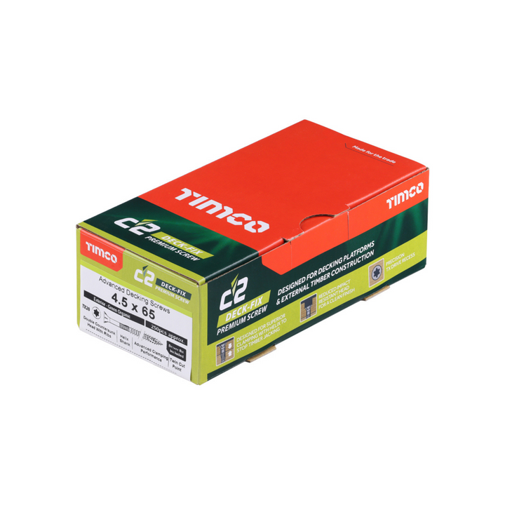 Timco - C2 Deck-Fix Screw- Countersunk with Ribs Screwfix - Twin Cut - Green (Box)