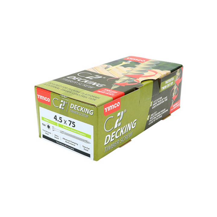 Timco - C2 Deck-Fix Screw- Countersunk with Ribs Screwfix - Twin Cut - Green (Box)