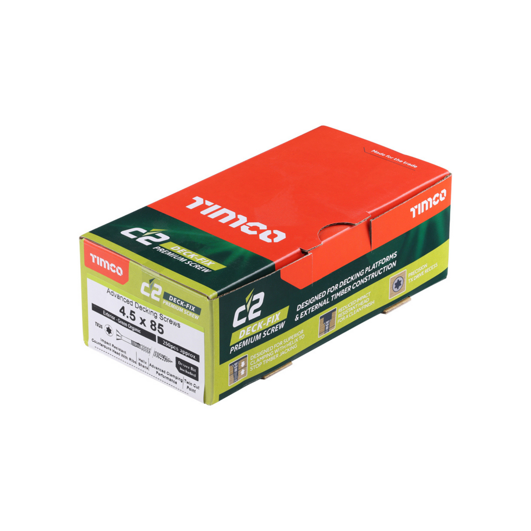 Timco - C2 Deck-Fix Screw- Countersunk with Ribs Screwfix - Twin Cut - Green (Box)