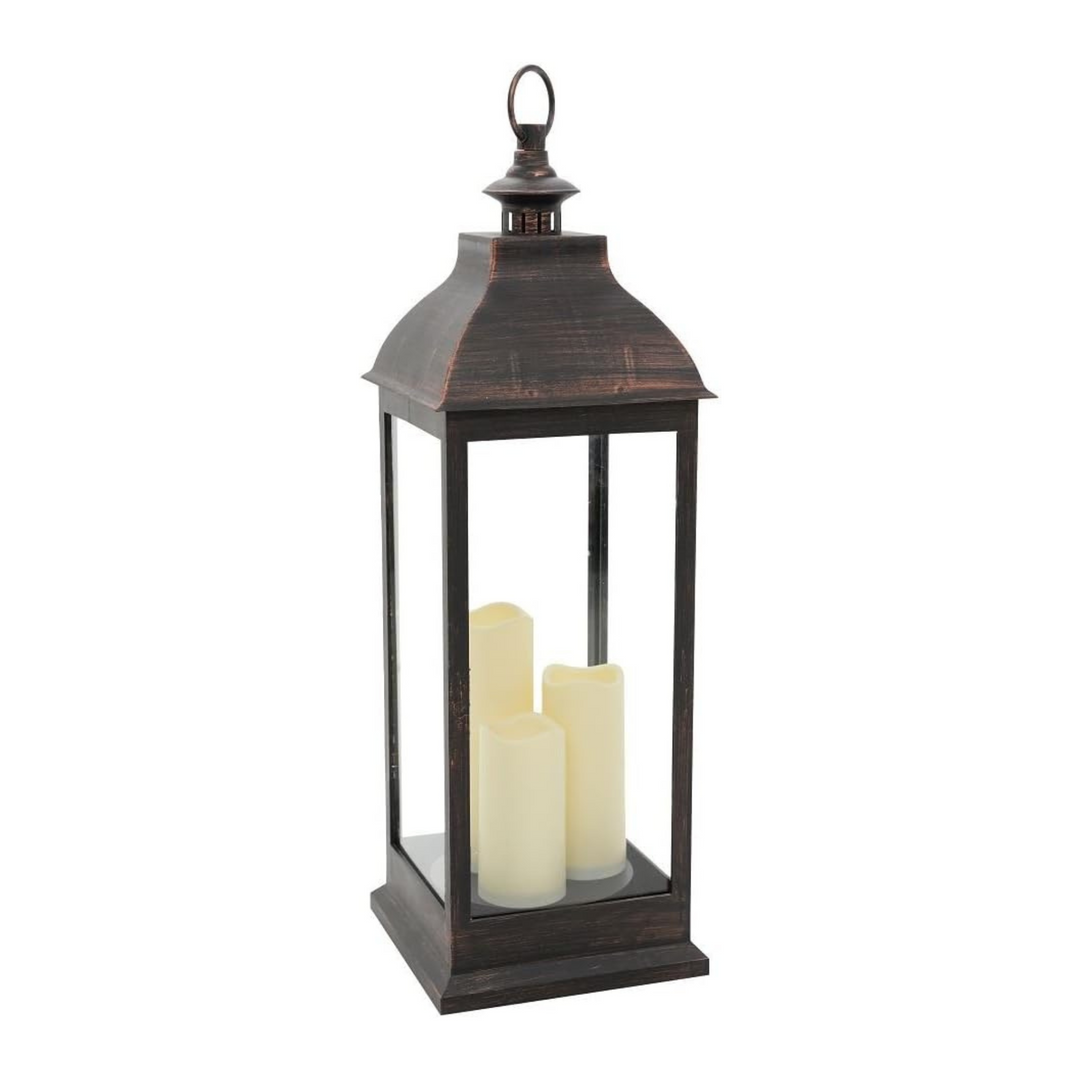 Large Waterproof Lantern with 3 Flickering LED Candles