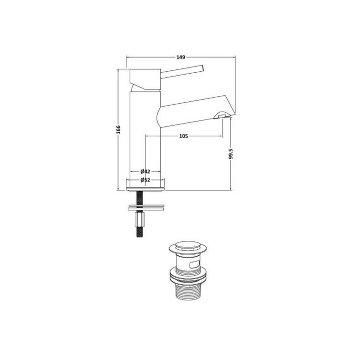 James Parker - Aquaflow Mono Basin Mixer Including Push Button Waste