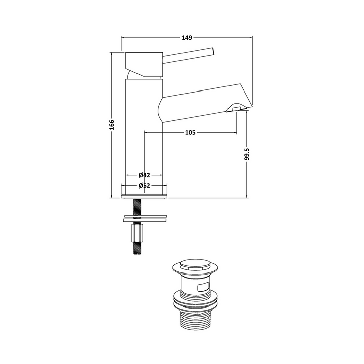 James Parker - Aquaflow Mono Basin Mixer With Push Button Waste