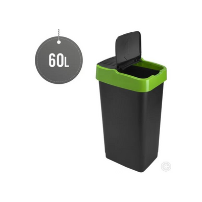 Plastic Recyling Bin With Double Swing Lid 60L With Green Lid