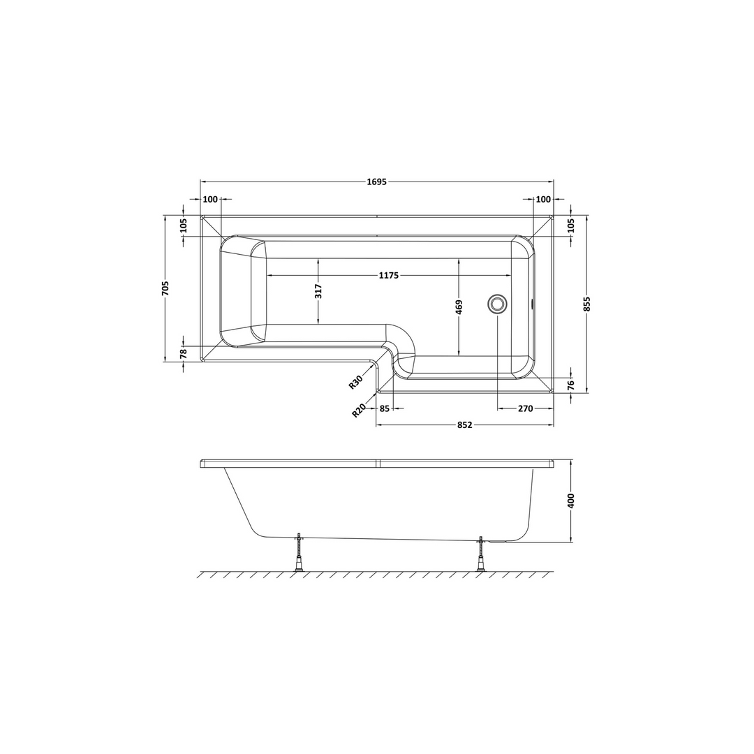 James Parker - Square Bathroom Shower for Right Hand 1700mm