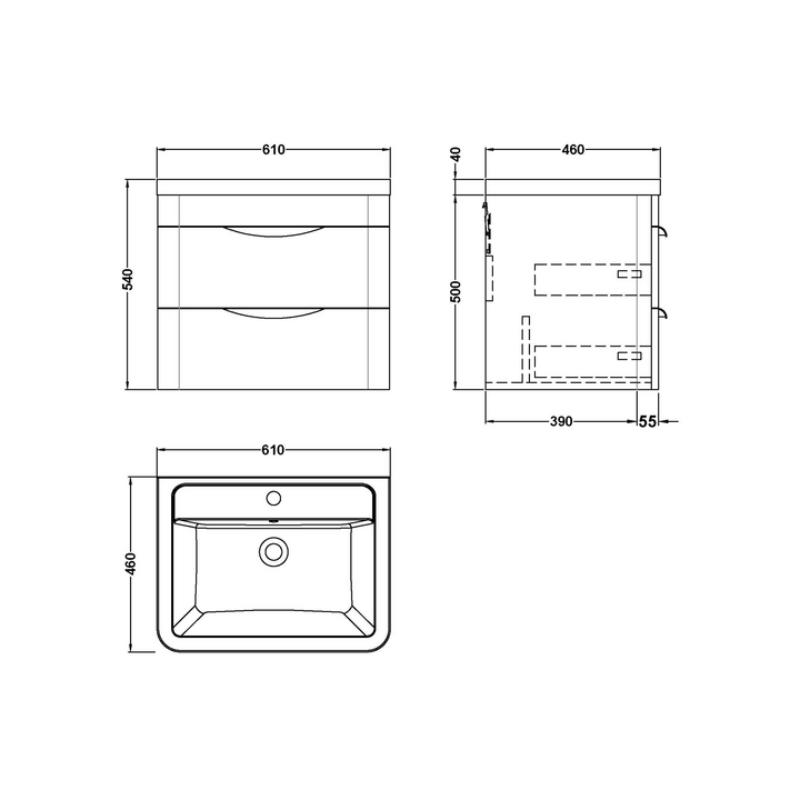 James Parker - London Wall Hung Drawer Vanity Unit with Ceramic Basin 600mm