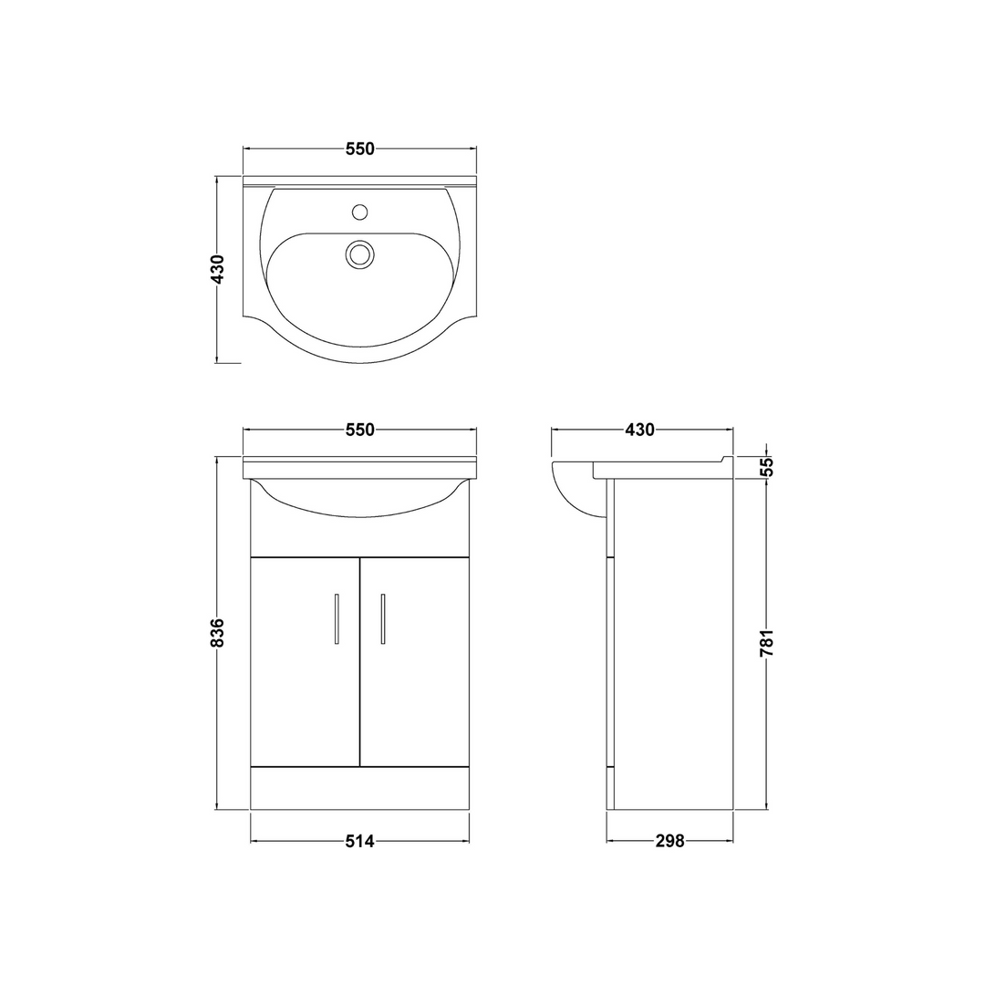 James Parker - Mayfair Floor Standing Vanity Unit with 2 Door Round Basin 550mm