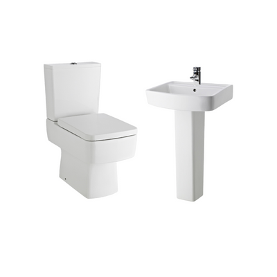 James Parker - Pearl Compact Square Pan Soft Close Toilet Seat &  1 Tap Sink & Pedestal 520mm