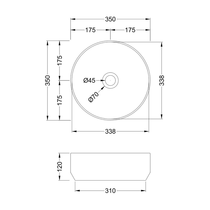 James Parker - Round Lava Sink Bathroom Bowl - 350 x 350 x 120mm