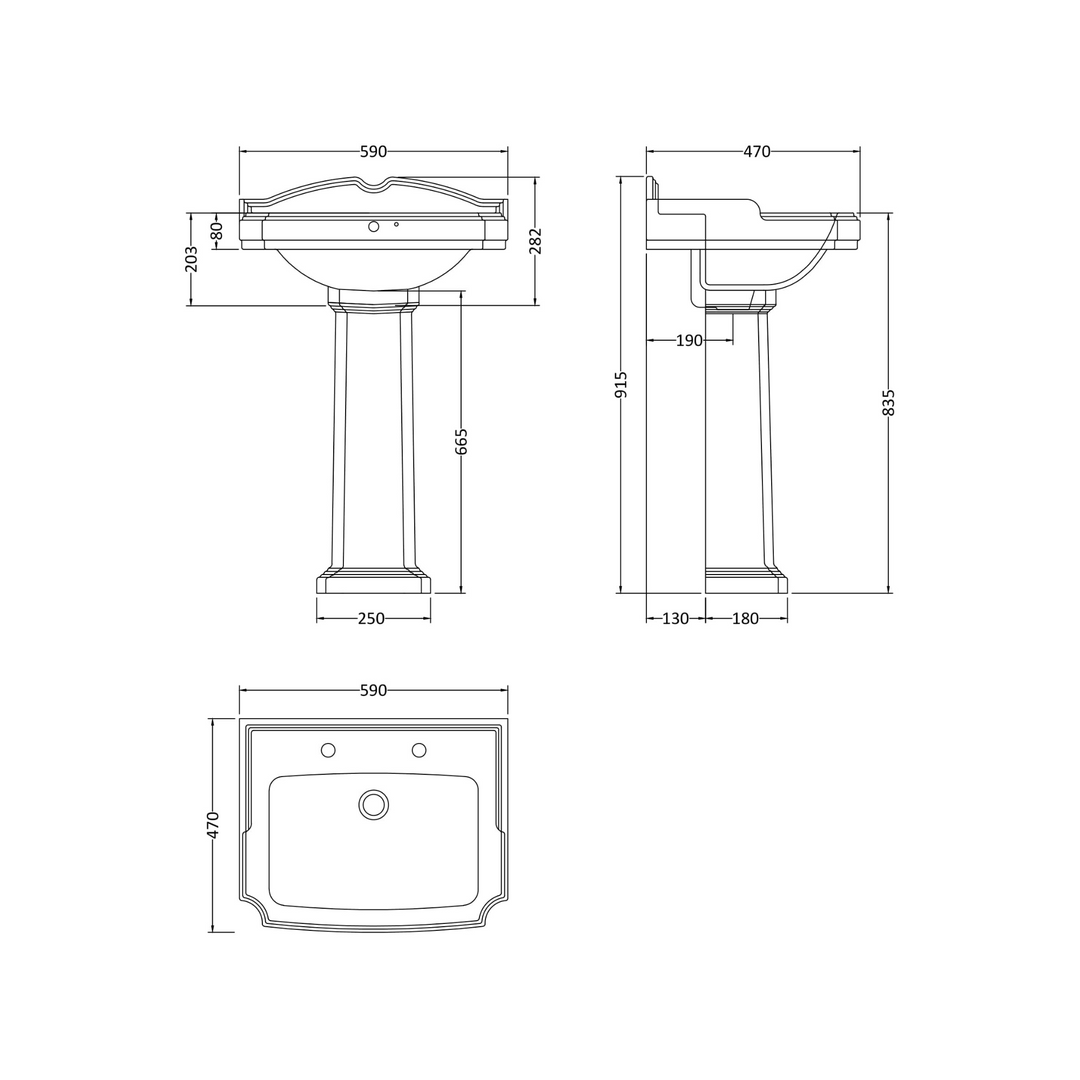 James Parker - Lava Basin & Pedestal 2 Tap Hole 580mm