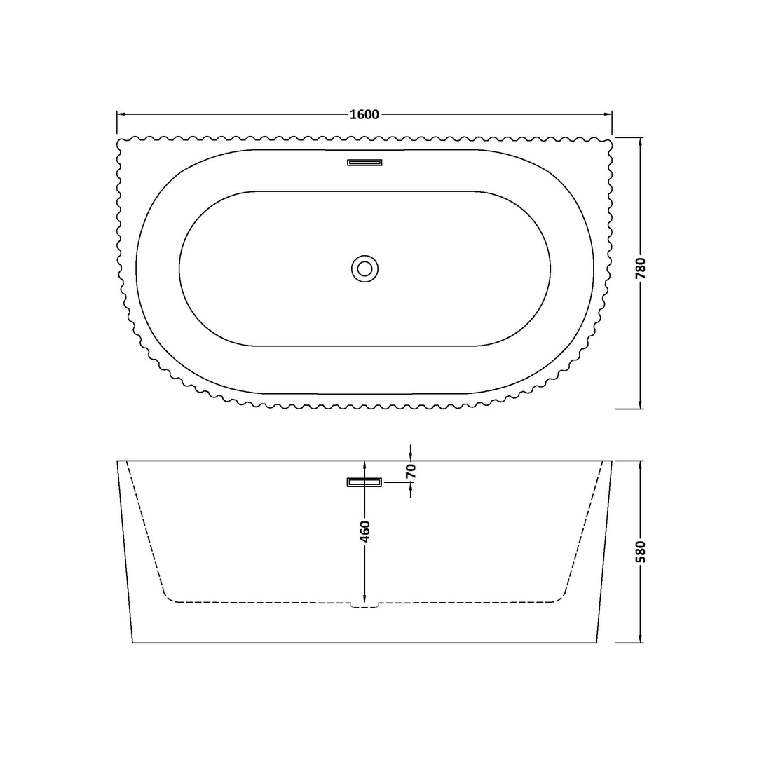 James Parker - Back to Wall Curved Wide Bath 1600mm