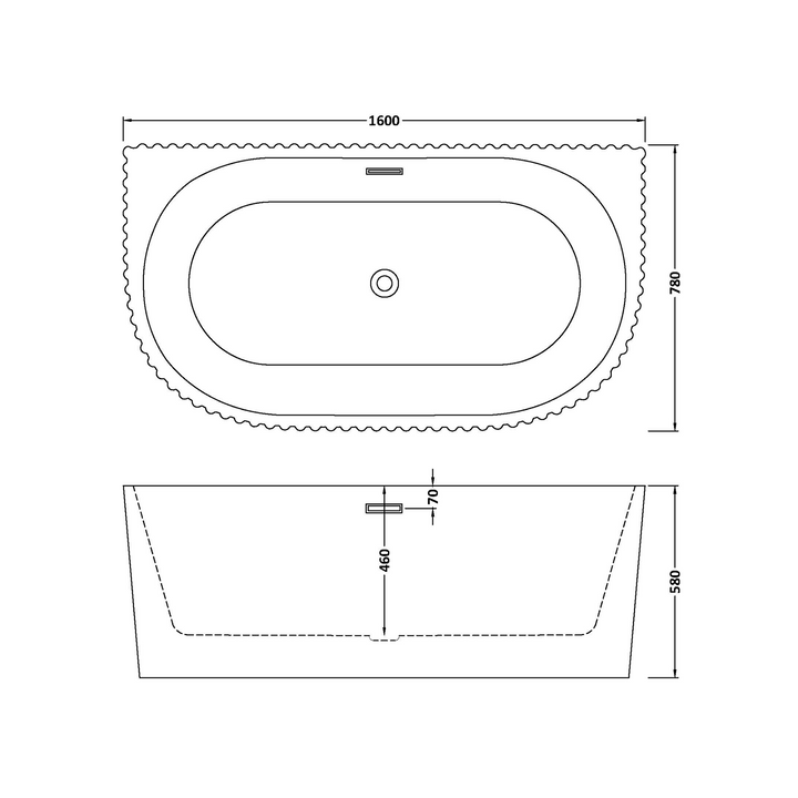 James Parker - Back to Wall Curved Wide Bath 1600mm