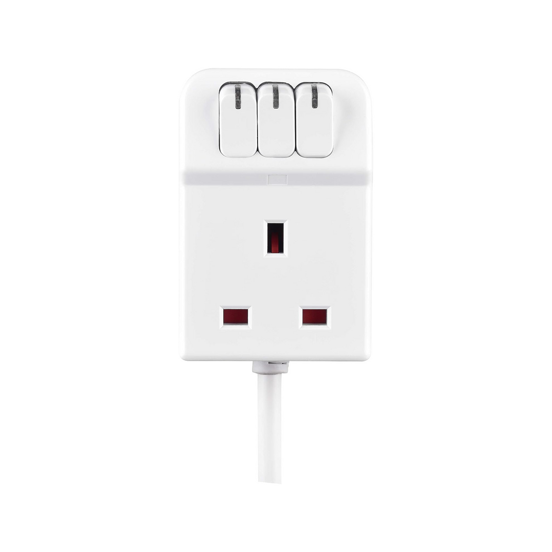 Masterplug Extension Lead - 3 Way Individually Switched Adaptor - White