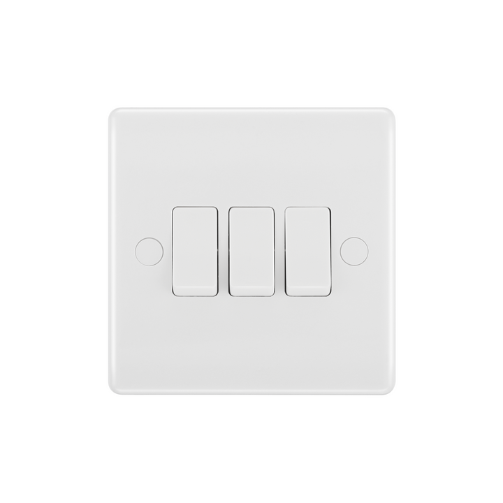 BG Electrical - 843-01 White Molded 2-Way Triple Wall Light Switch  20A 16AX