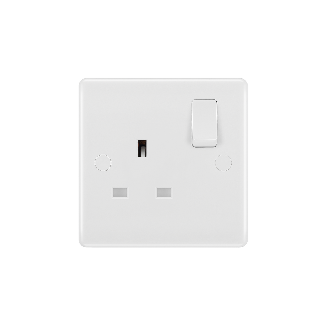 BG Nexus 800 13A 1 Gang Single Pole Switched Socket White Moulded – British General Wall Plug Socket