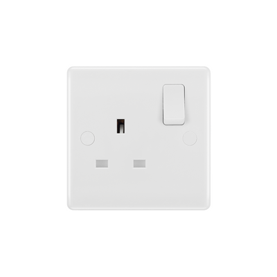 BG Nexus 800 13A 1 Gang Single Pole Switched Socket White Moulded – British General Wall Plug Socket