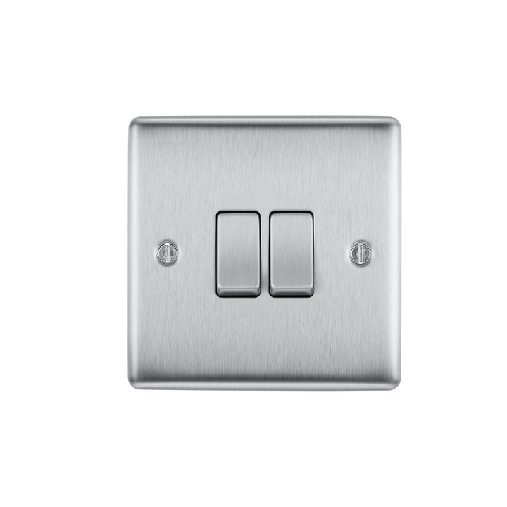 BG Electrical - 2-Way Double Brushed Steel Light Switch 20A 16AX