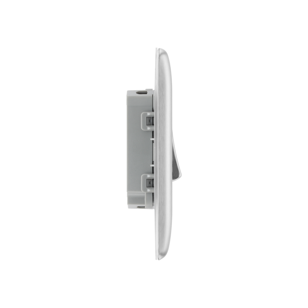 BG Electrical - 2-Way Double Brushed Steel Light Switch 20A 16AX