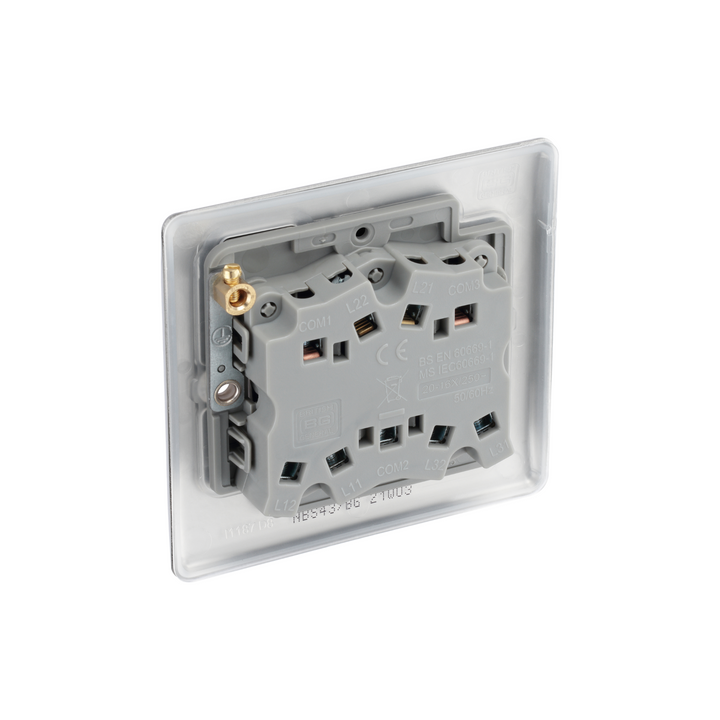 BG Electrical - 2-Way Triple Brushed Steel Light Switch 20A 16AX