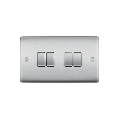 BG Electrical - 2-Way Quadruple Brushed Steel Light Switch 20A 16AX