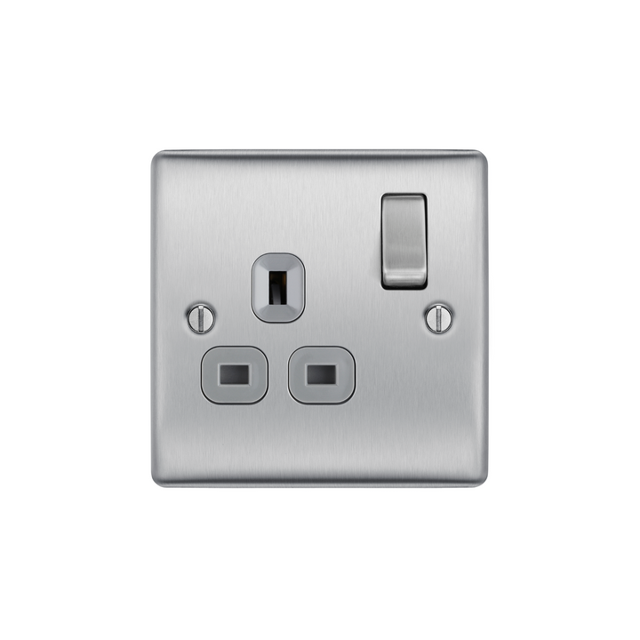 BG Electrical - NBS21G Double Pole Single Brushed Silver Light Switch & Plug