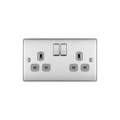 BG Electrical - NBS22G Double Pole, Socket, Brushed Silver