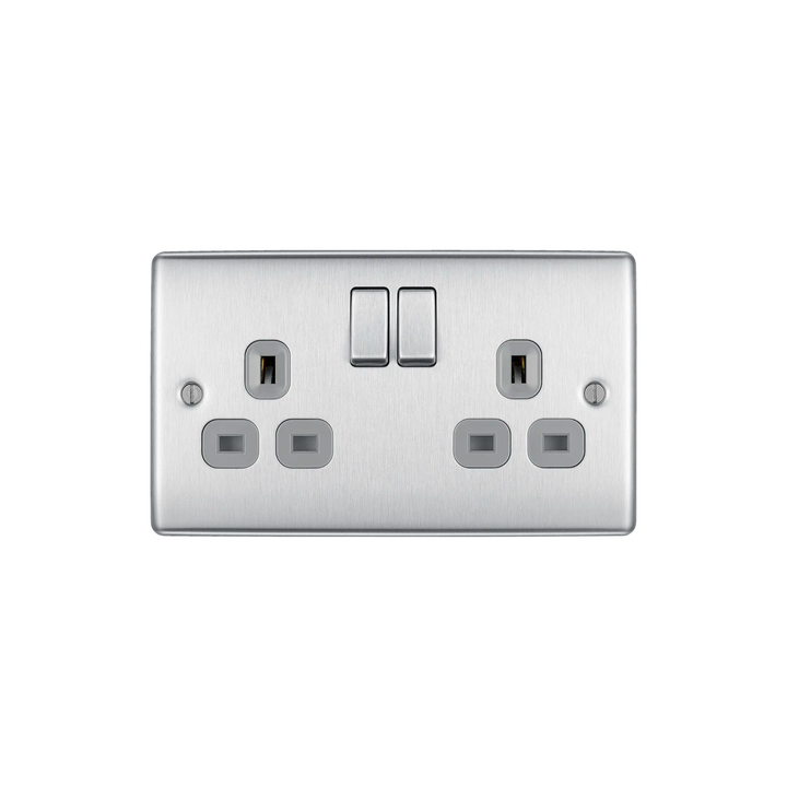 BG Electrical - NBS22G Double Pole, Double Plug Brushed Silver Light Switch